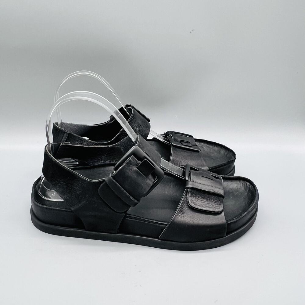 Lofina Sandals Womens 6.5 Black Leather Strappy Buckle Slingback Comfort Shoes